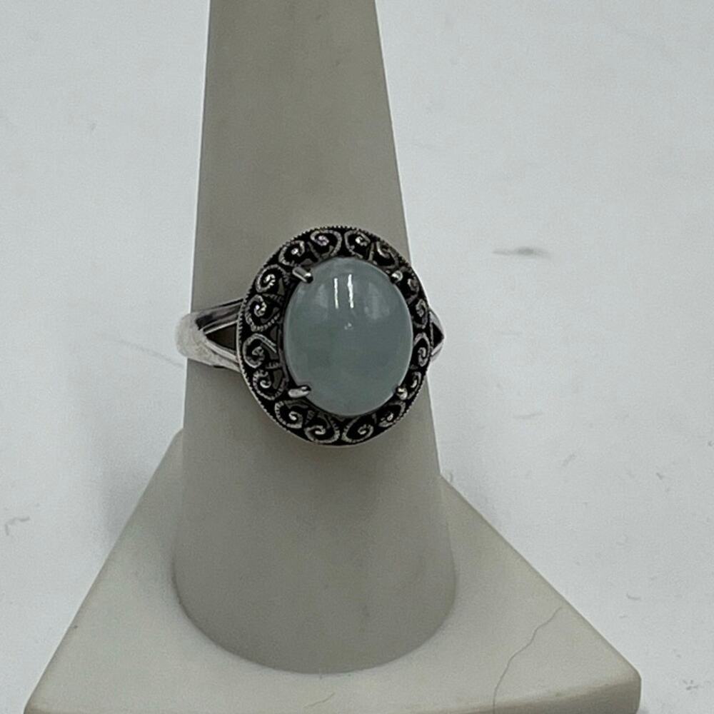 Sterling Silver CNA PRANDA
Jade Cabochon Filigree Cocktail Ring Size 9 - 4.7g‎